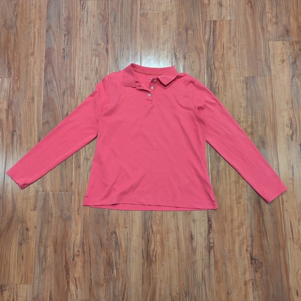 Land's End Cotton Long Sleeve Polo Pink Women's Small Office Casual Tennis Prep